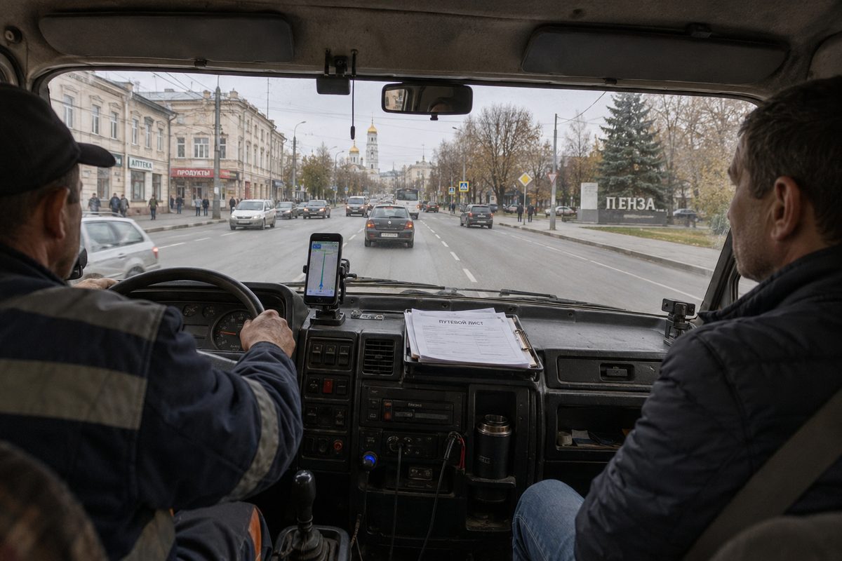 Владелец машины едет на пассажирском сиденье в кабине эвакуатора рядом с водителем