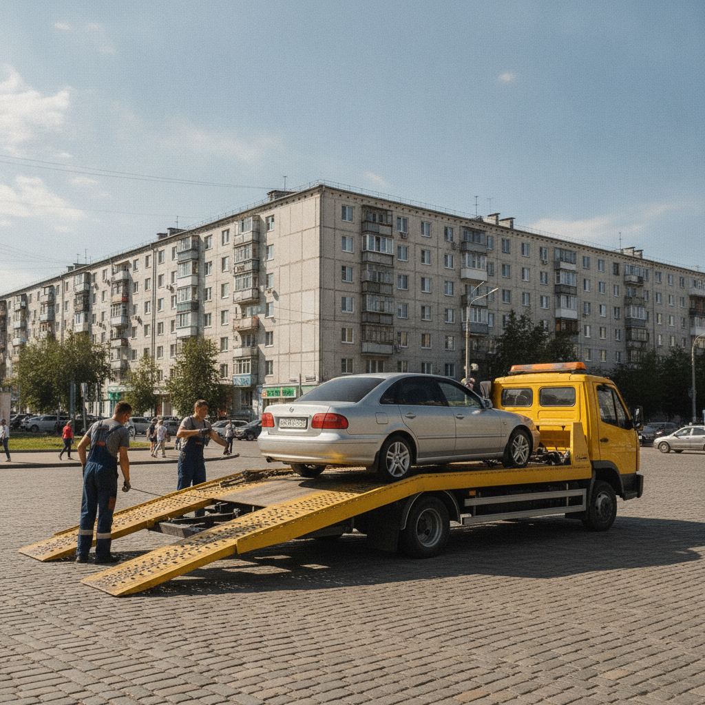 Эвакуатор грузит автомобиль в Пензе